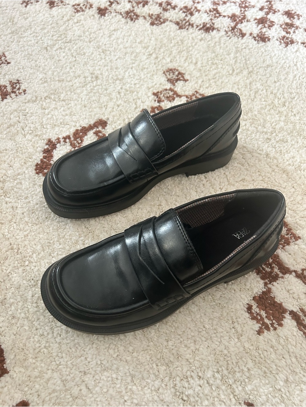 Zara Black Leather Women's Penny Loafers